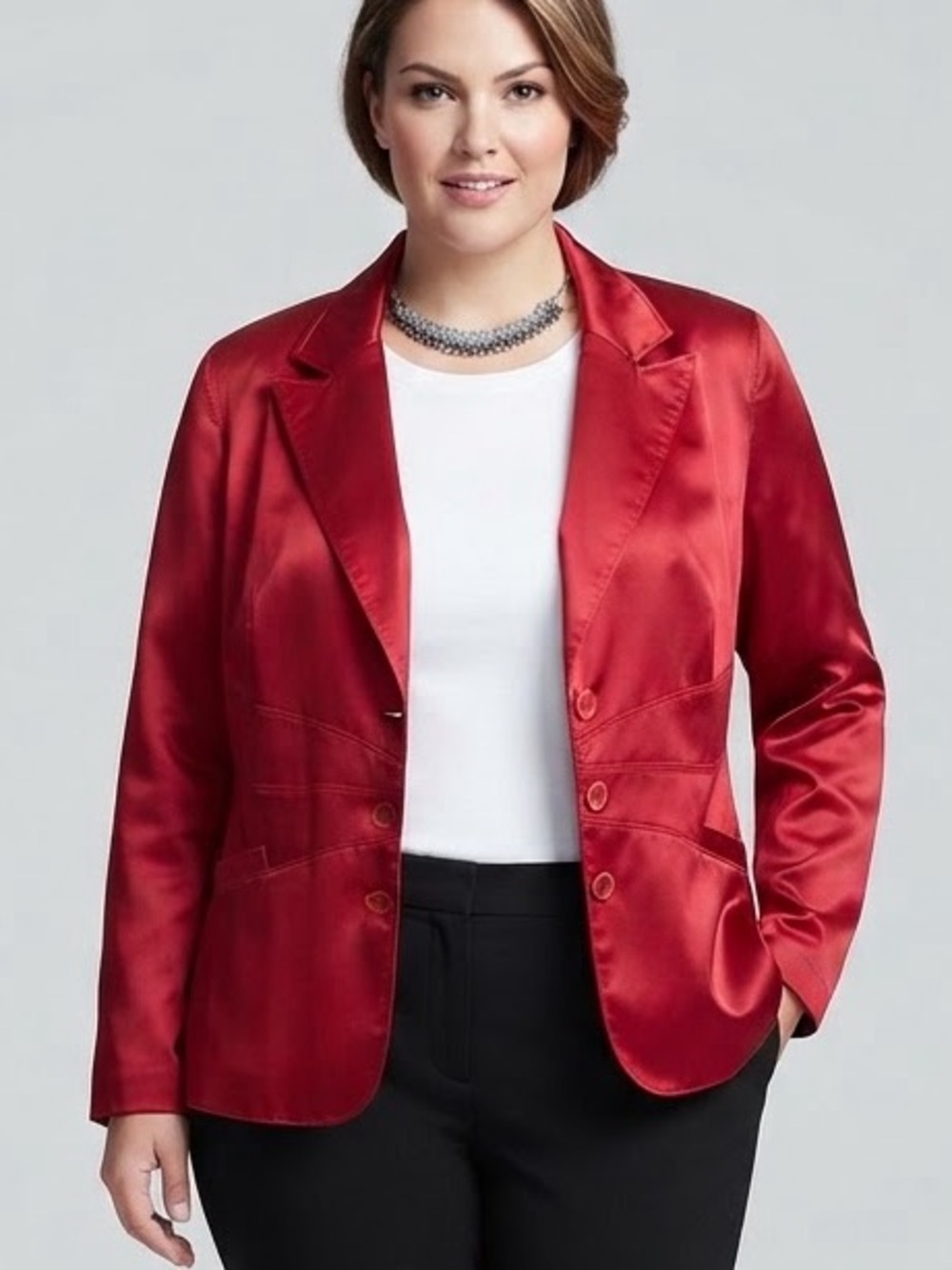 PENNINGTONS Red Satin Notch Lapel Blazer Jacket Size 18